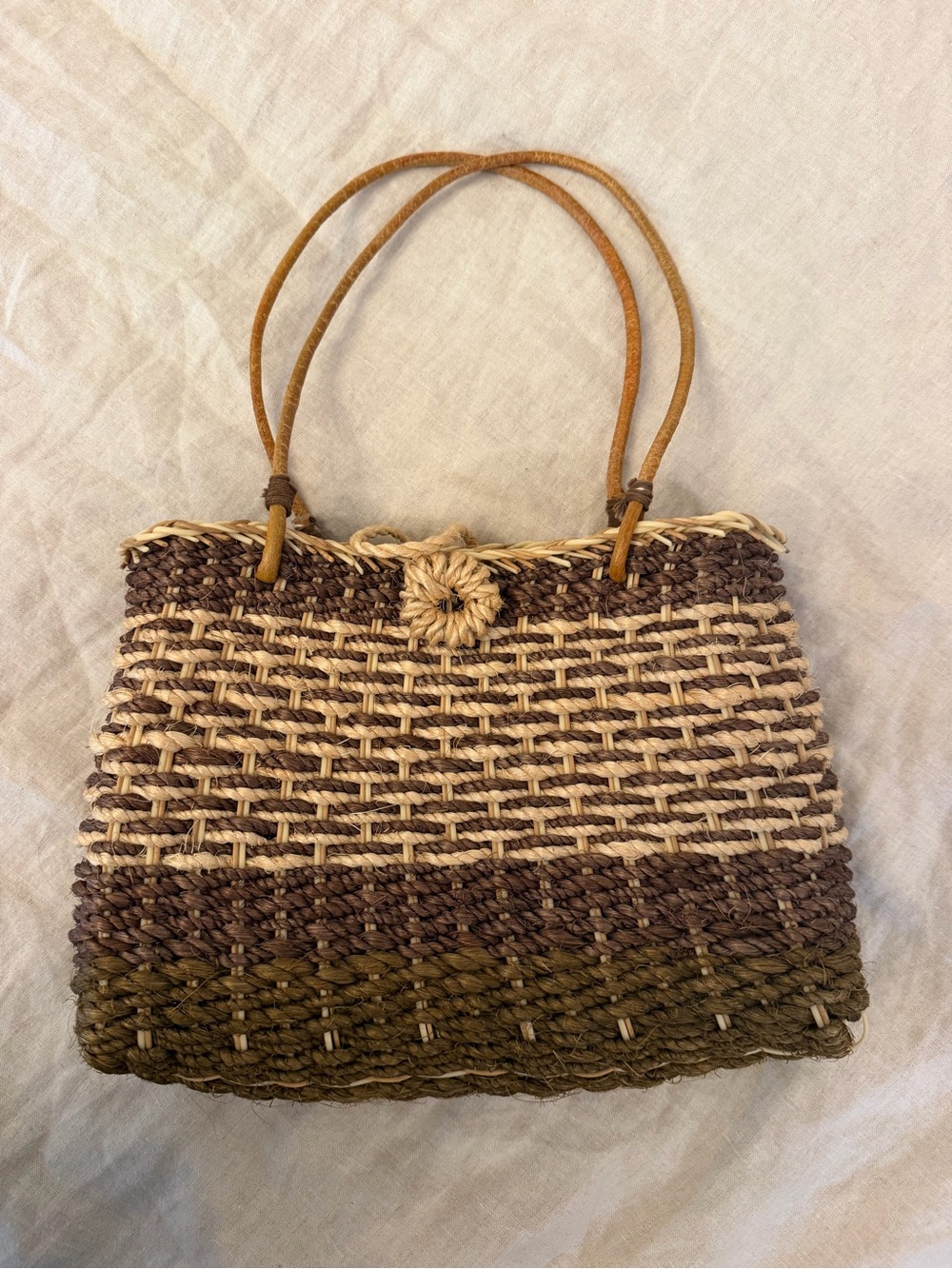 Woven Straw Seagrass Bag in Brown and Natural Tones